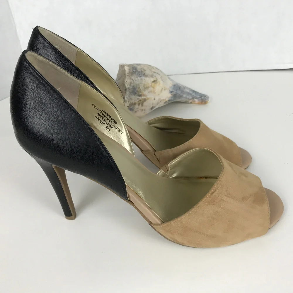 Levity Tan suede, Blk leather Sz 9M heels